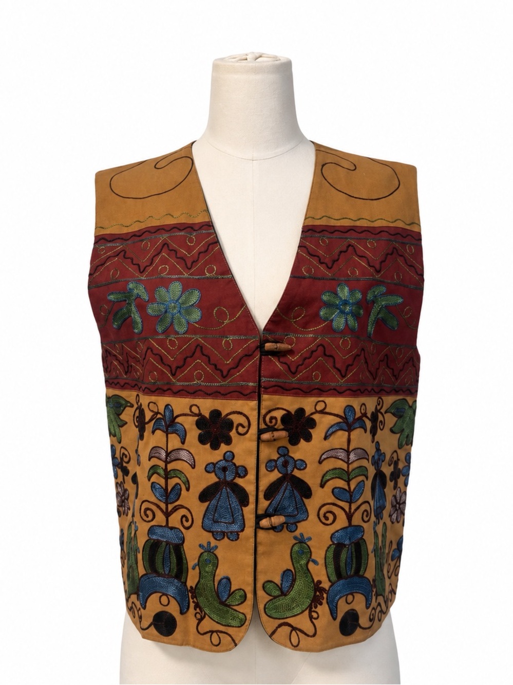 Lizwear Petite Embroidered Folk Art Boho Vest Small Petite Multicolor